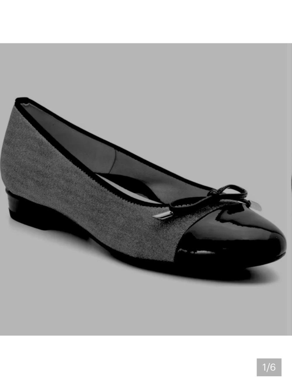 STUART WEITZMEN Black and Dark Gray, Tulip Bow Ballet Slip On Flats